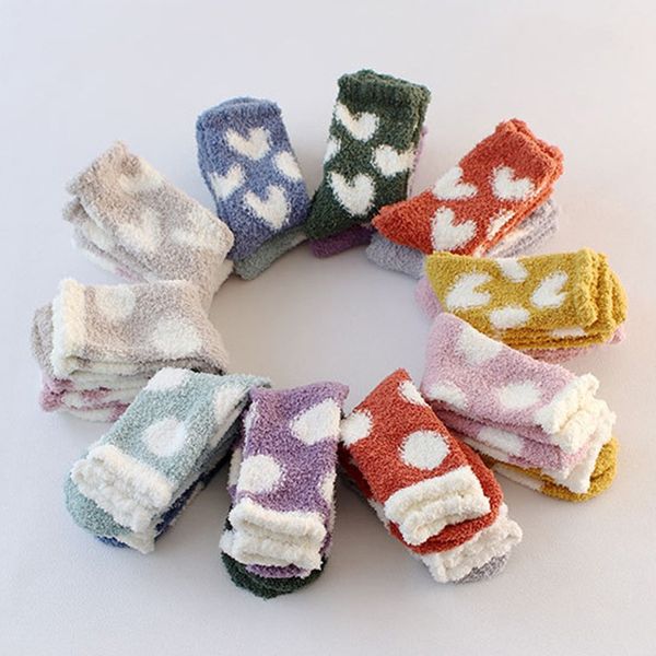 

seller kawaii winter coral velvet warm socks women plush lovely socks heart dot pattern carpet ladies socks, Pink;yellow