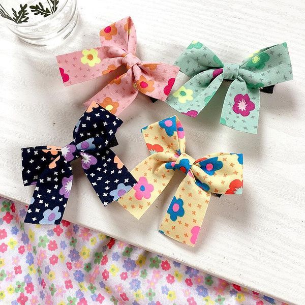 

hair accessories korea style girl pins simple cute ins color small flower bow fabric clips for children fashion accessories1, Slivery;white