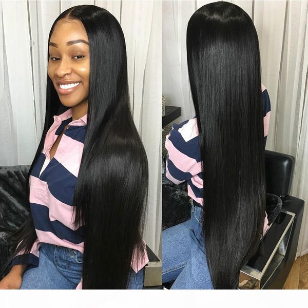 

straight glueless 13x6 lace front human hair wigs black women brazilian 360 frontal wig pre plucked, Black;brown