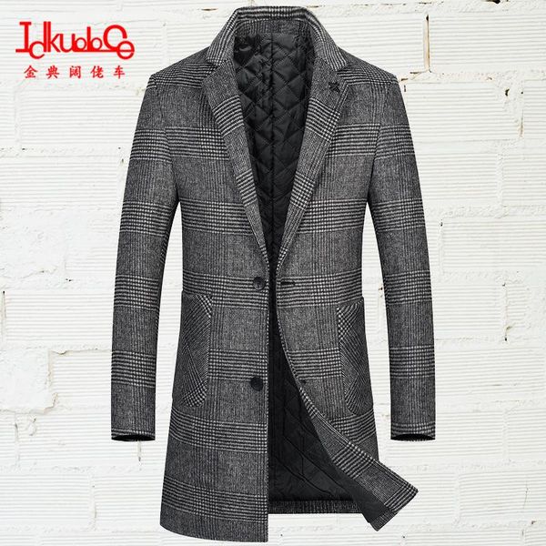 

a batch of 2020 autumn / winter wool coat men's medium length cotton wool windbreaker father's casual woolen coat, Black