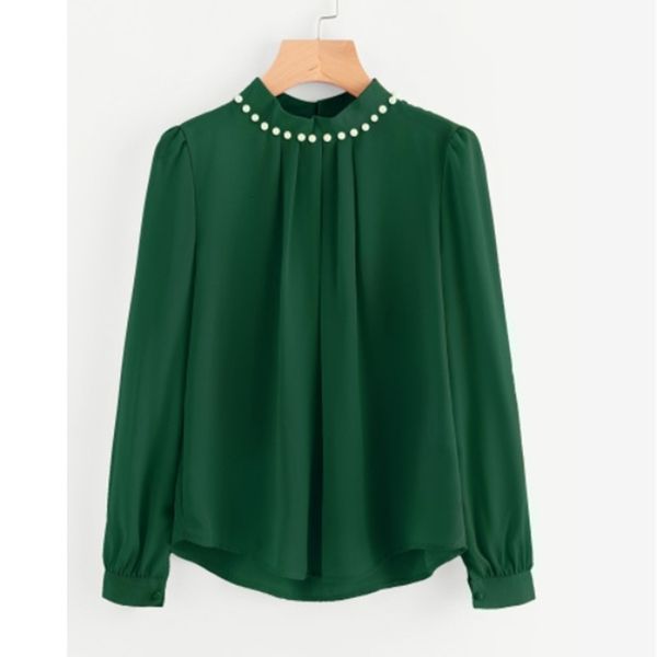 

female chiffon blouse with beads korean blouses and women's clothes 9pck, White