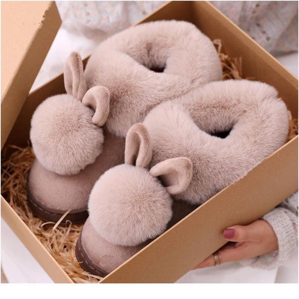 

autumn winter cotton slippers fur rabbit home warm thick bottom indoor cotton shoes cat slippers womens slippers cut bbybip