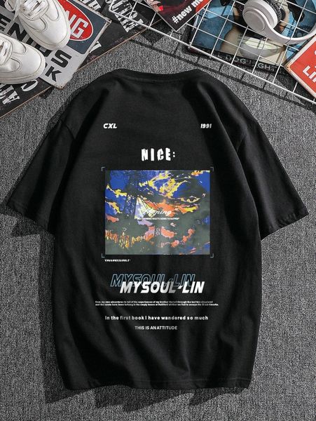 

men slogan and sky print tee m32i#, White;black