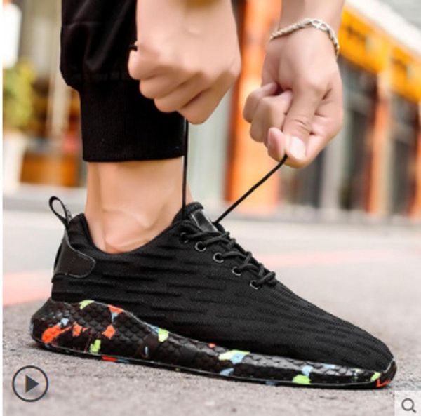 

size 39-44 new 2021 flying woven sports casual trendy trendy shoes wild youth men's canvas shoes autumn and winter net shoes sneakers, Black