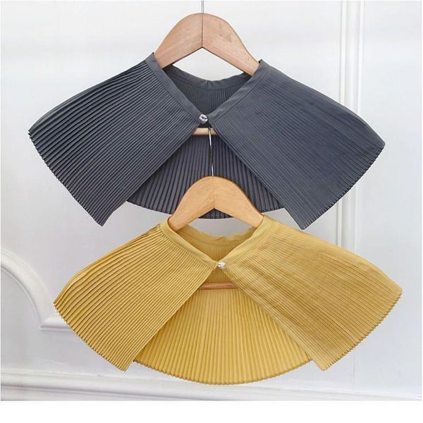 

korean women fan-shaped pleated false collar personality solid color decorative blouse ruffle large shawl cloak qylebl, Blue;red