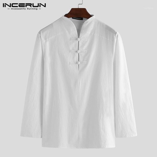 

solid color men long sleeve shirt v neck cotton linen button 2019 vintage chinese style men clothes retro casual shirts 3xl1, White;black