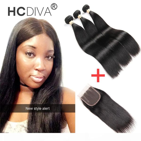 

hcdiva straight hair bundles with lace closure for wholesale grade 8a virgin hair natural black unprocessed brazilian virgin hair bundles, Black;brown