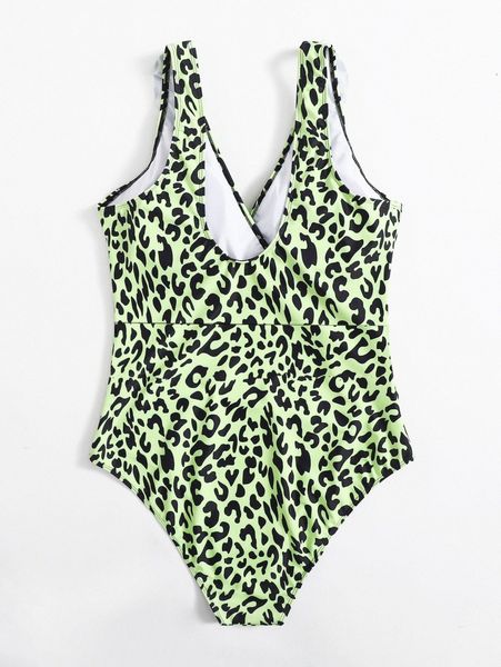 

plus leopard ruffle one piece swimsuit f3as#, Black