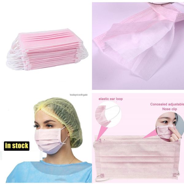 

pink disposable meltblown mascherine earloop mask face non woven masks three layers anti-dust waterproof breathable ship in 24h
