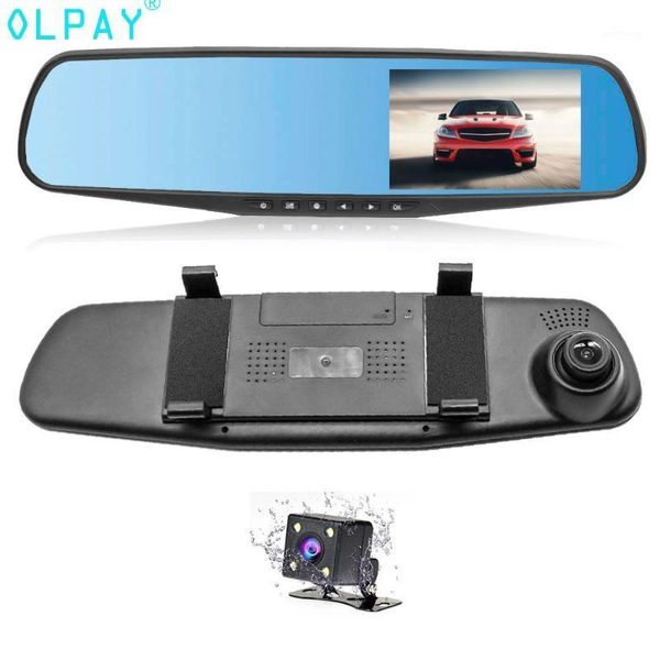 

full hd 1080p car dvr camera auto 4.3 inch rearview mirror digital russian voice video recorder dual lens registratory camcorder1