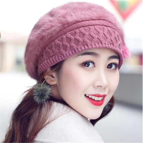 

beanie/skull caps women's hair ear care brushed warm knitted hat winter beret beanies fleece inside fashion hats for ladies, Blue;gray