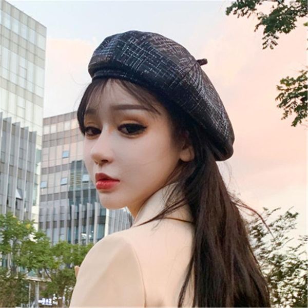 

pu octagonal hat british fashion japanese korean autumn and winter fashion versatile duck tongue beret ws-28171, Blue;gray