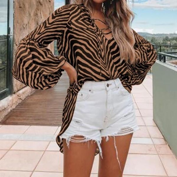 

women's blouses & shirts xxl women loose shirt fall spring long sleeve dots leopard print elegant blouse fashion bandage deep v office, White