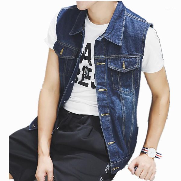 

nice fashion mens denim vest male thin jeans waistcoat man cowboy hip sleeveless jacket1, Black;white