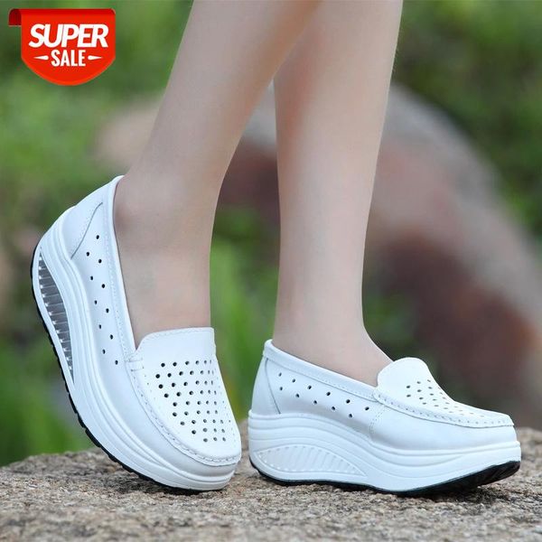 

genuine leather women fashion sneakers leather shoes rocking shoes swing platform wedges loafers #9x4o