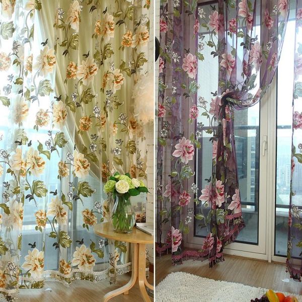 

curtain & drapes 1 pcs elegant floral tulle voile window panel sheer drape scarf valances arrival