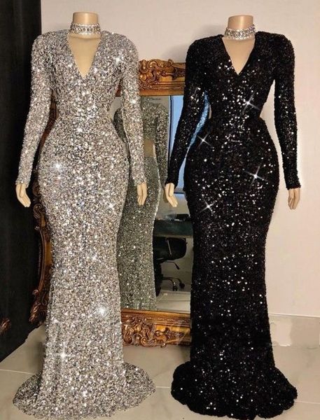 

2021 mermaid evening dresses sparkly prom dresses long sleeve sequin dress prom dress, Black