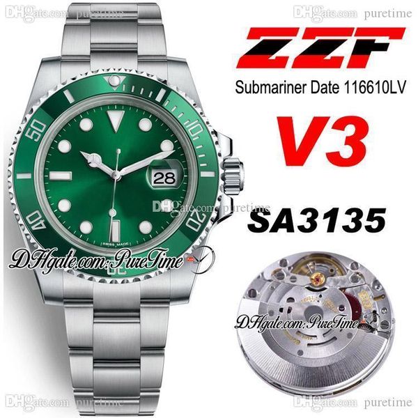

2020 zzf v3 green ceramic bezel green dial stick markers date sa3135 automatic mens watch 904l steel case and bracelet ptrx zz puretime bb2, Slivery;brown