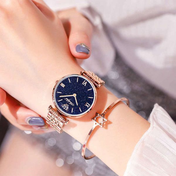 

gold women's watch 2020 new rose stone english watch female students korean version of simple waterproof women's watch, Slivery;brown