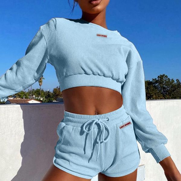 

women's round neck pullover casual comfortable long sleeve navel sports set with straps convenience activity solid color @40, White;red