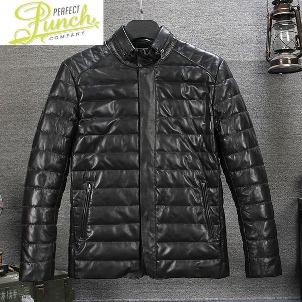 

autumn genuine real sheepskin winter leather jacket men plus size down coat veste cuir homme kj5957 q1209, Black