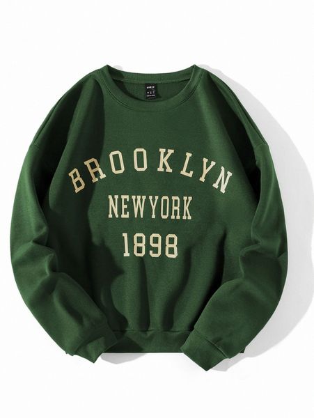 

letter graphic drop shoulder thermal pullover j10w#, White;black