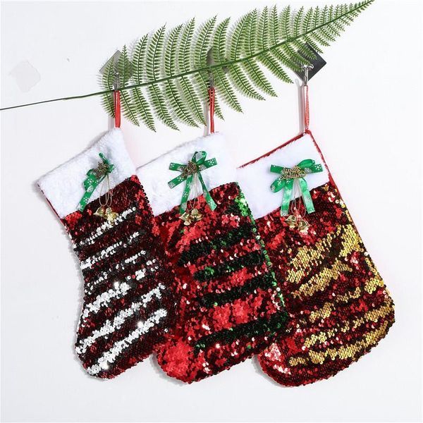 20 * 30 cm Weihnachtsstrumpf Geschenk Taschen Leinwand Bling Bling Weihnachten Weihnachtsbußen Strumpf Große Größe Pailletten Dekorative Socken Tasche Großhandel