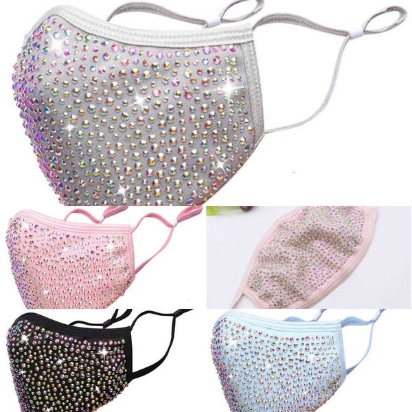 

factorynaskmasks fashion dustproof bling diamond protective pm2.5 mouth washable reusable women colorful rhinestones face mask 7 ns