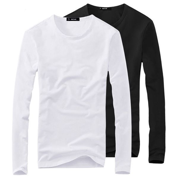 Плюс размер летний стиль твердой V шеи футболки мужчины 5XL хлопок с длинным рукавом Camisa Masculina мужская 16 цветная черная флота New 201203