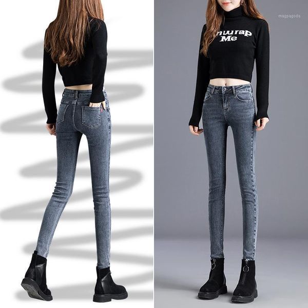 

2020 new denim jeans women high waist stretch pencil skinny ankle-length pant lady push up elastic slim streetwear trousers l2181, Blue