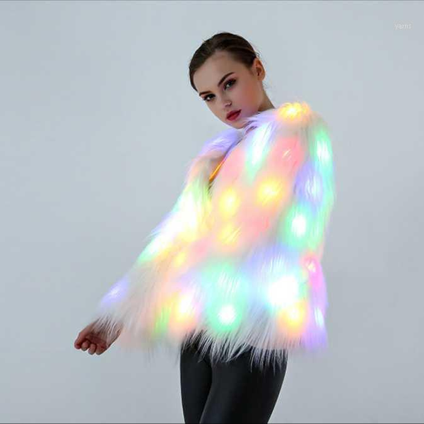 

new european and american cosplay costumes christmas and halloween faux fur coat led colored lights christmas jacket1, Black
