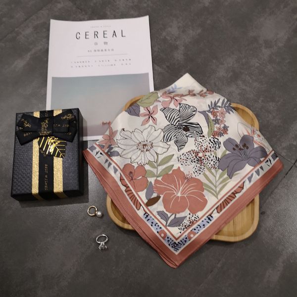 

fashion silk satin women hair scarf floral print handkerchief shawl and shawl turban scarf ladies neck scarf 53*53cm, Blue;gray