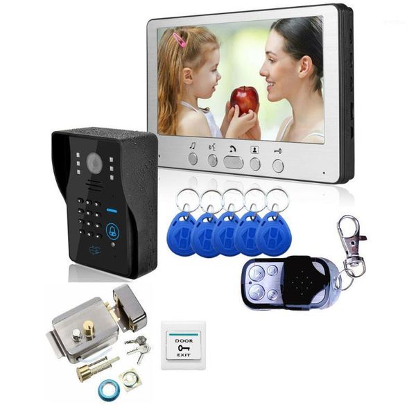 

video door phones touch key 7" lcd rfid password phone intercom system kit+electric lock+ wireless remote control unlock1