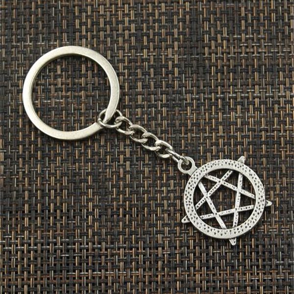 

star 20pcs/lot silver key ring plated keychain jewelry pentagram charms pendant key accessories 31x27mm, Slivery;golden