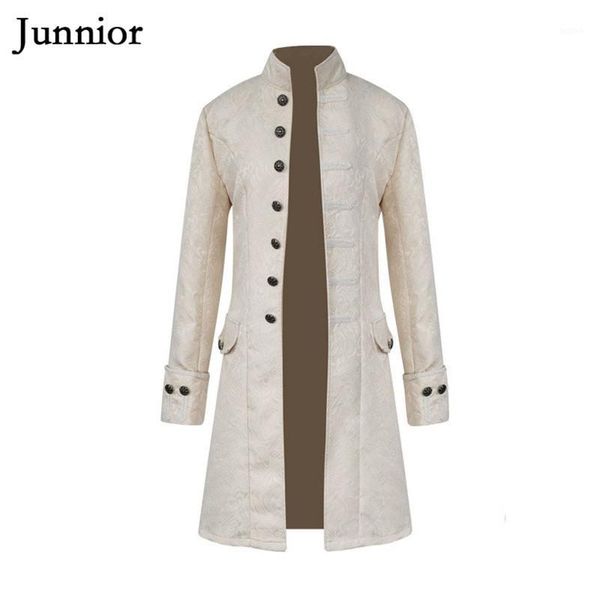 

new vintage medieval coat men stand collar trench coats musical long coat men stage costume jacket man clothing black blue white1, Tan;black