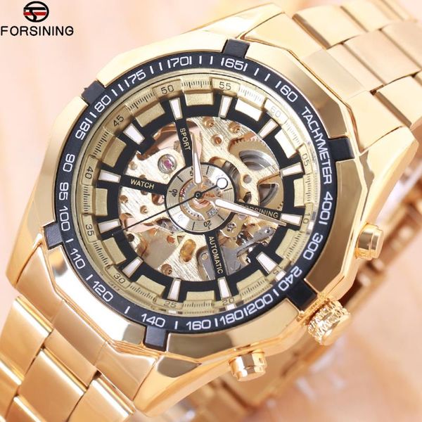 

wristwatches forsining men watch full golden mechanical skeleton sport designer fashion casual clock, Slivery;brown
