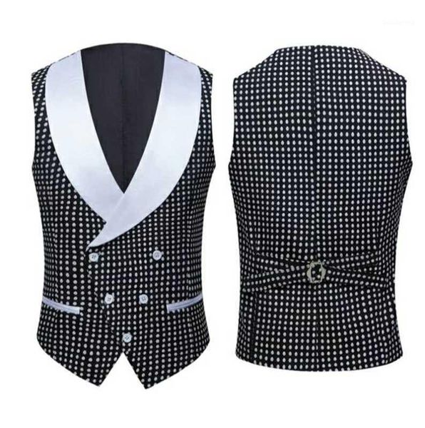 

men's polka dots vest groomsmen shawl lapel mens suit waistcoat for wedding bridegroom tuxedo prom1, Black;white