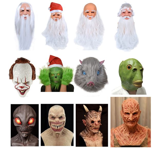 Санта маска ужасов демона клоун чужеродный зеленый гринч маска клоун латексная маска рождественские хэллоуин косплей костюм реквизит горячий