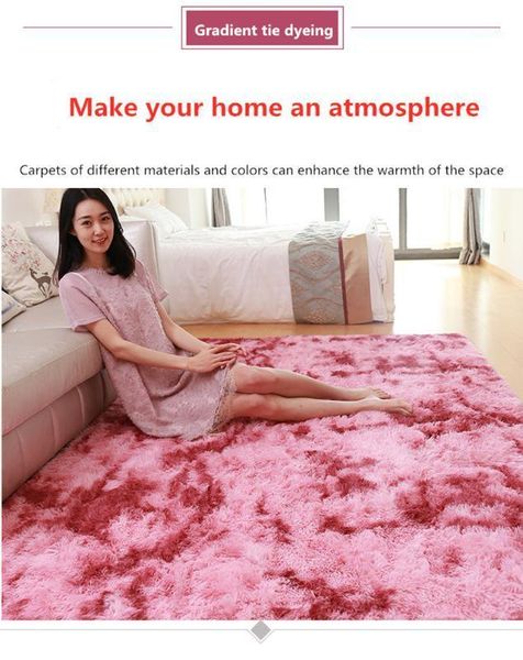 

gradient dyeing bedroom room bathroom rug soft carpet and for home living room center entrance hall shaggy pink long wool carpet1