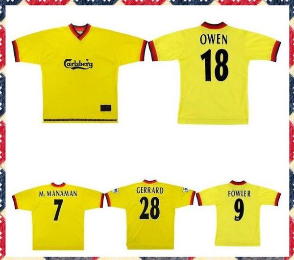 

1997 19998 1999 mcmanaman owen retro soccer jersey 97 99 gerrard carragher berger redknapp ince classic vintagefootball shirt, Black;yellow