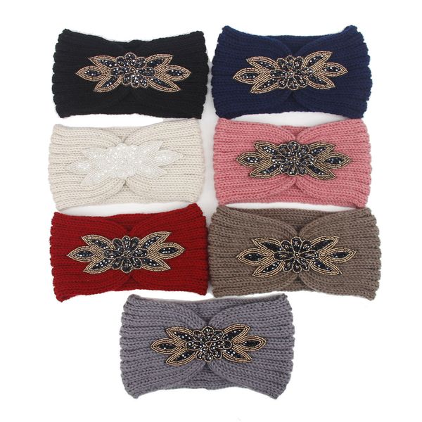 Dropshipping Diamond Knitted Crochet Headbands Women Winter Sports Hairband Turban Head Band Ear Muffs Cap Headbands for Party