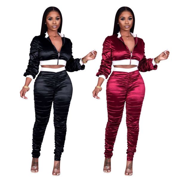 

p8547 new autumn / winter 2020 women's solid color leisure sports suit, Gray