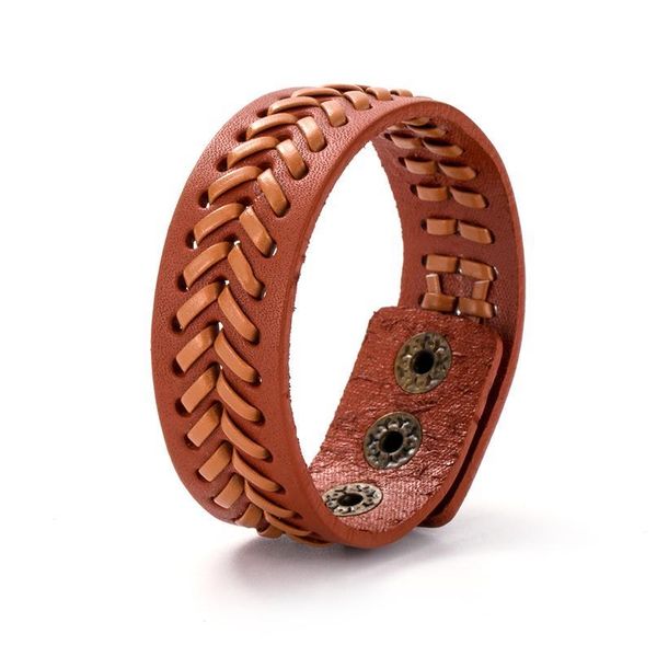 

black and brown men's braided leather bracelets armband cross grain with button hip hop bracelet for man motorcycle rid jllzpv