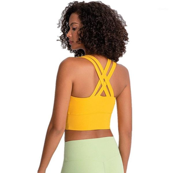 

gym clothing autumn women high strength shockproof sports bra back cross fitness no trace quick-drying running training vest1, White;black