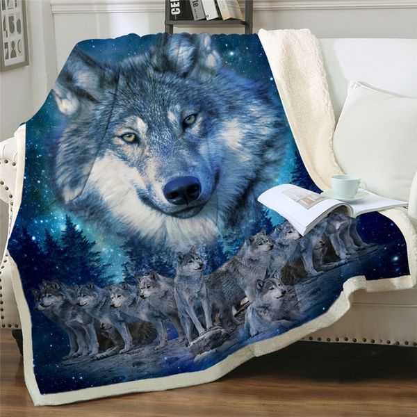 

cloocl wolf 3d printing anime fashion harajuku double layer blanket soft crystal fleece travel bedding sherpa blanket