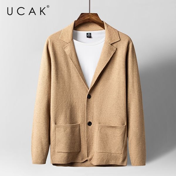 

ucak brand casual cardigans men clothes button pockets sweatercoat clothing streetwear solid color cardigan pull homme u1179 201022, White;black
