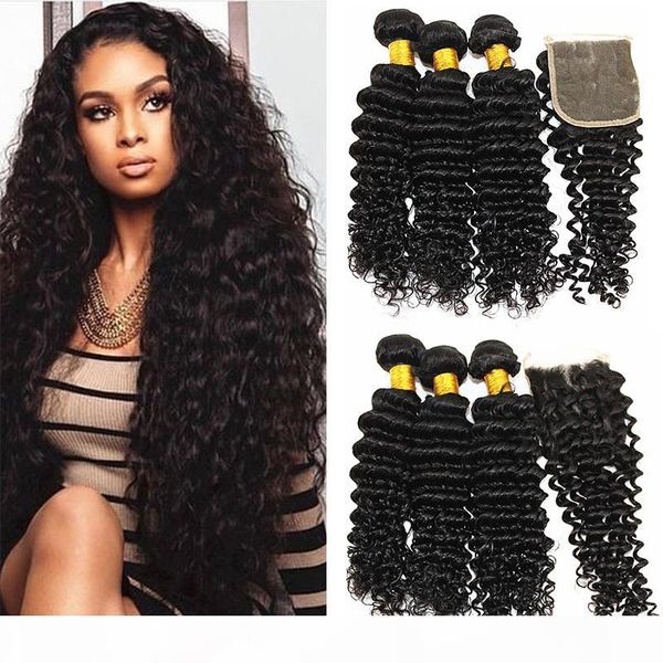 

dilys kinky curly hair bundles with closure part peruvian human hair weaves with 4x4 hair closure natural color 8-28 inches, Black
