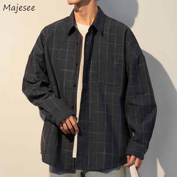 

men plaid shirts students leisure loose korean trendy retro oversize mens pockets solid simple all-match harajuku ulzzang, White;black