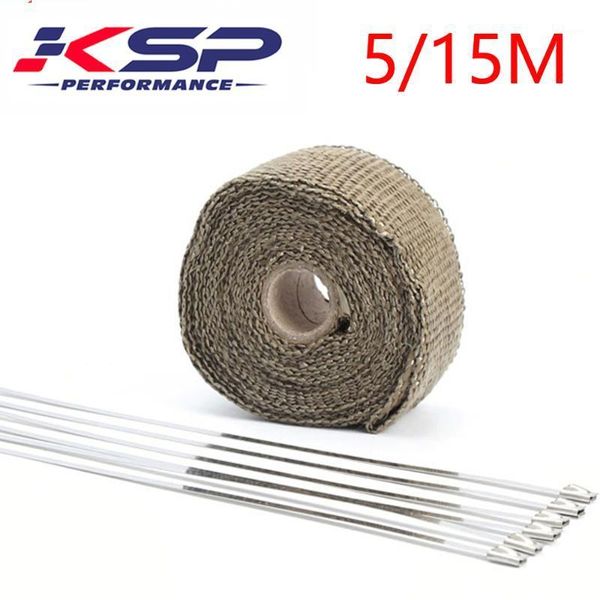 

motorcycle exhaust system 5m 15m titanium/black fiberglass heat shield header pipe wrap tape roll with stainless ties1