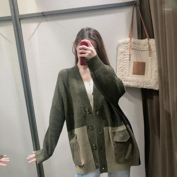 

superaen new fashion pocket decorative v neck full single breasted cardigan sweaters for women1, White